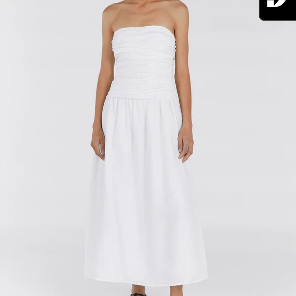 DISSH CATANIA WHITE LINEN STRAPLESS DRESS